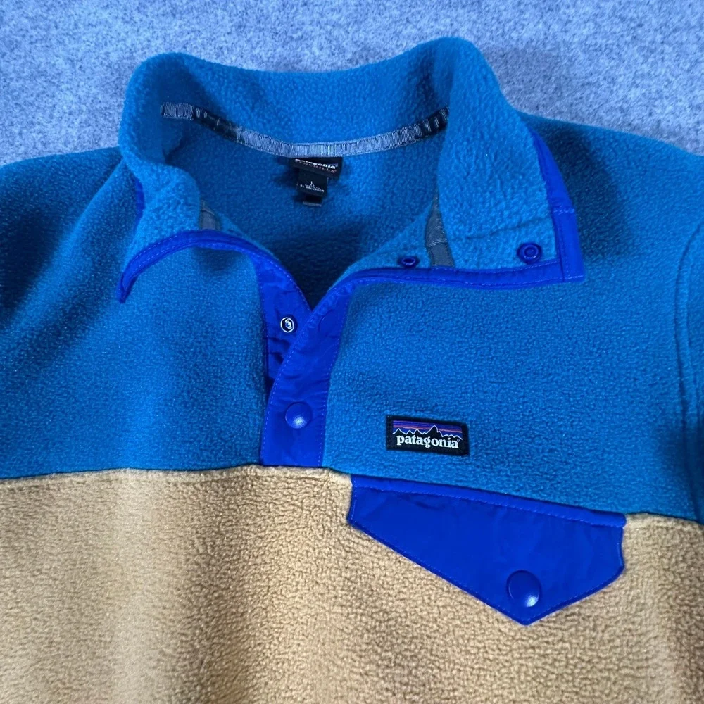 Patagonia Synchilla Snap-T Fleece Size Large Blue Teal Yellow Kids Pullover B4